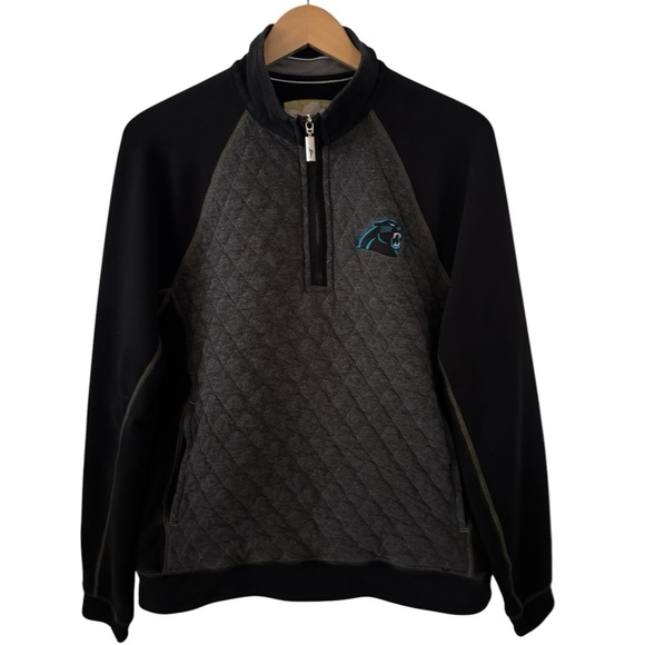 TOMMY BAHAMA Men's Carolina Panthers 1/4 Zip Quilted Pullover Sweatshirt Black M - Picture 1 of 7